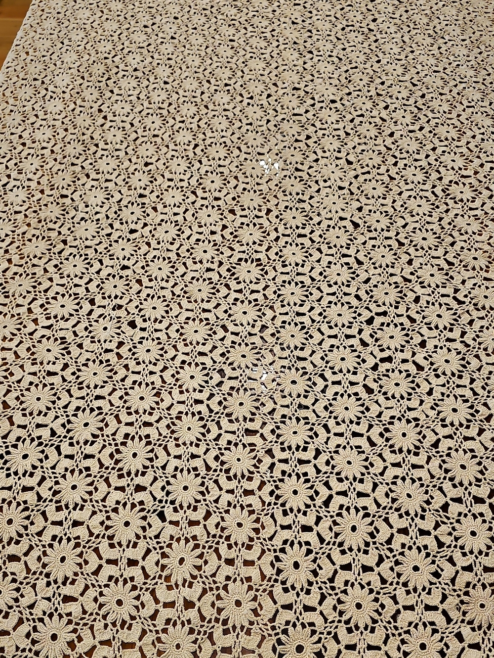 Handmade Crochet Lace Tablecloth - Beige Floral Pattern
